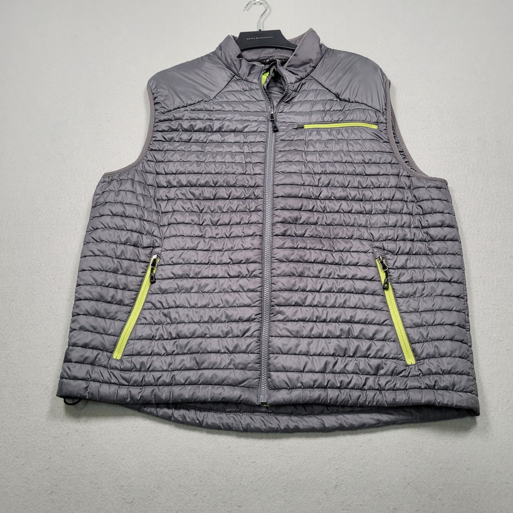 Orvis Mens XL Gray Puffer Vest Quilted Primaloft Insulated Full Zip Lime Zippers